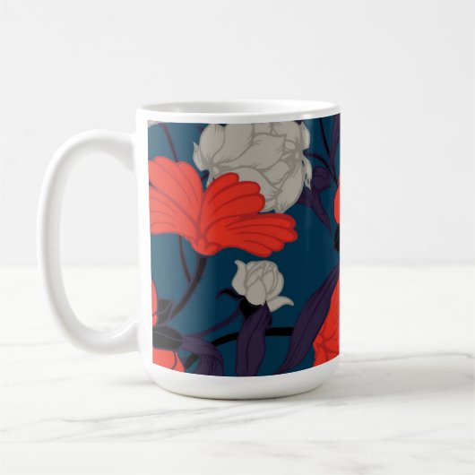 Elegant Blue en Red Floral Pattern Koffiemok (Links)