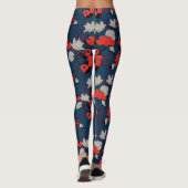 Elegant Blue en Red Floral Pattern Leggings (Achterkant)