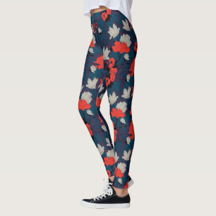 Elegant Blue en Red Floral Pattern Leggings