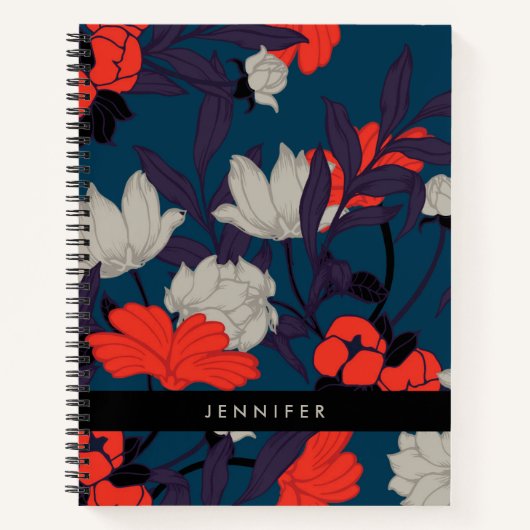 Elegant Blue en Red Floral Pattern Notitieboek (Voorkant)