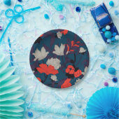 Elegant Blue en Red Floral Pattern Papieren Bordje (Feest)