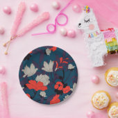 Elegant Blue en Red Floral Pattern Papieren Bordje (Feest)