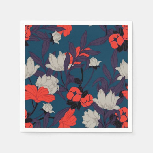 Elegant Blue en Red Floral Pattern Servet (Voorkant)