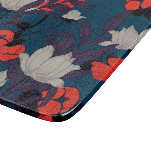 Elegant Blue en Red Floral Pattern Snijplank (Hoek)