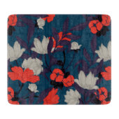 Elegant Blue en Red Floral Pattern Snijplank (Voorkant)
