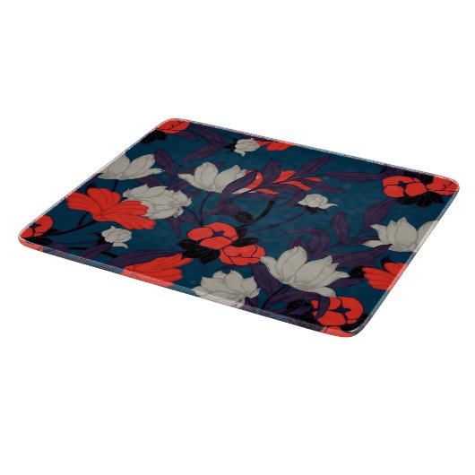 Elegant Blue en Red Floral Pattern Snijplank (Hoek)