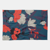 Elegant Blue en Red Floral Pattern Theedoek (Horizontaal)