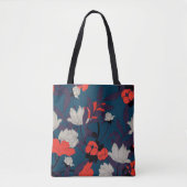 Elegant Blue en Red Floral Pattern Tote Bag (Voorkant)