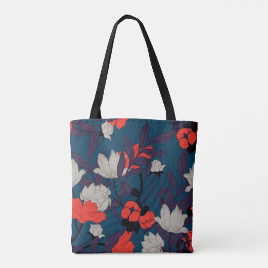 Elegant Blue en Red Floral Pattern Tote Bag (Achterkant)