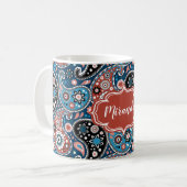 Elegant Blue en Red Paisley Print Custom Text Koffiemok (Voorkant links)