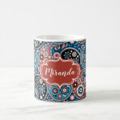 Elegant Blue en Red Paisley Print Custom Text Koffiemok (Center)
