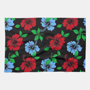 Elegant blue en Red Tropical Floral Pattern   Theedoek