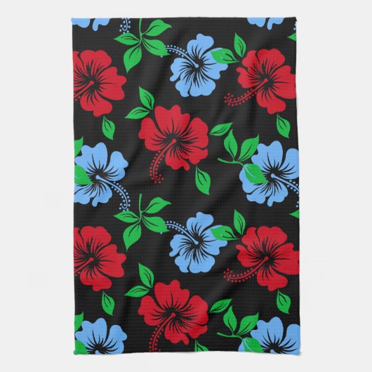 Elegant blue en Red Tropical Floral Pattern | Theedoek (Verticaal)