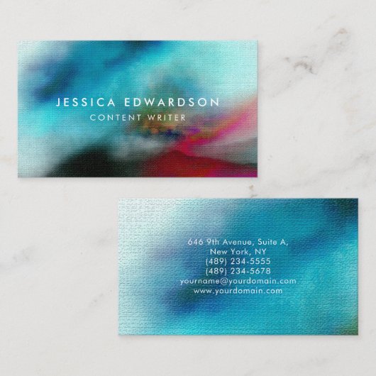 Elegant Blue en Red Waterverf Abstract Visitekaartje (Voorkant / Achterkant)