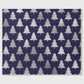 Elegant Blue en Silver Faux Folie kerstboom Cadeaupapier (Vlak)