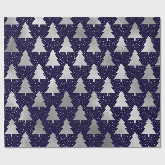Elegant Blue en Silver Faux Folie kerstboom Cadeaupapier (Vlak)