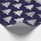 Elegant Blue en Silver Faux Folie kerstboom Cadeaupapier (Hoek)