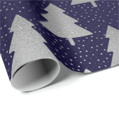 Elegant Blue en Silver Faux Folie kerstboom Cadeaupapier (Rol Hoek)