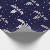 Elegant Blue en Silver Foil KerstHolly Cadeaupapier (Hoek)