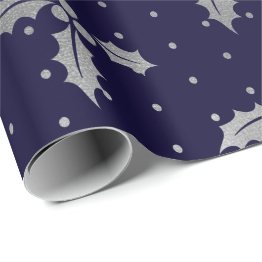 Elegant Blue en Silver Foil KerstHolly Cadeaupapier (Rol Hoek)