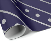 Elegant Blue en Silver Foil kerstStripes Cadeaupapier (Rol Hoek)