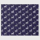 Elegant Blue en Silver Foil Reindeer Kerstmis Cadeaupapier (Vlak)