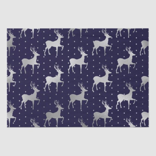 Elegant Blue en Silver Foil Reindeer Kerstmis Tissuepapier (Voorkant)