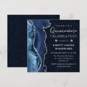 Elegant Blue en Silver Glitter Agate Quinceanera Kaart (Voorkant / Achterkant)
