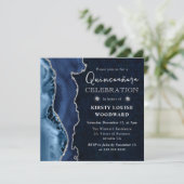 Elegant Blue en Silver Glitter Agate Quinceanera Kaart (Staand voorkant)