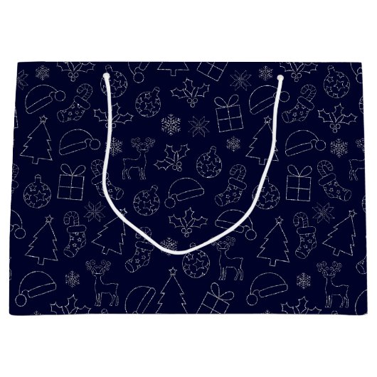 Elegant Blue en Silver Glitter-kerstpatroon Groot Cadeauzakje (Voorkant)