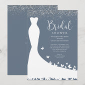 Elegant Blue en Silver Glitter Vrijgezellenfeest I Kaart (Voorkant / Achterkant)