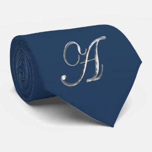 Elegant Blue en Silver Grey Monogram A Stropdas