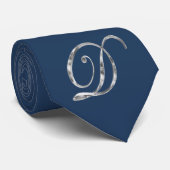 Elegant Blue en Silver Grey Monogram D Stropdas (Opgerold)