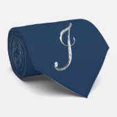 Elegant Blue en Silver Grey Monogram J Stijlvol Stropdas (Opgerold)