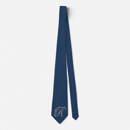 Elegant Blue en Silver Grey Monogram R Stropdas (Voorkant)