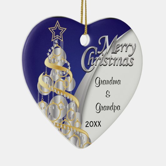 Elegant Blue en Silver Kerstmis | Aanpassen Keramisch Ornament (Rechts)