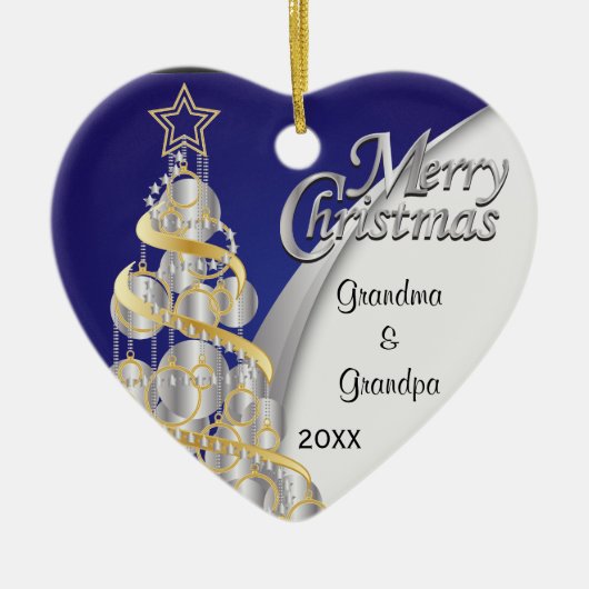 Elegant Blue en Silver Kerstmis | Aanpassen Keramisch Ornament (Voorkant)