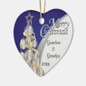 Elegant Blue en Silver Kerstmis | Aanpassen Keramisch Ornament (Links)