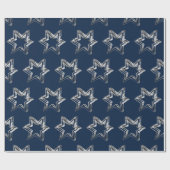 Elegant Blue en Silver-look Stars Pattern Cadeaupapier (Vlak)