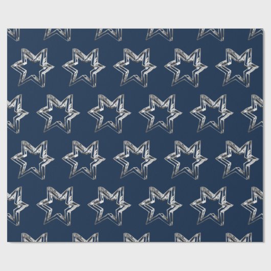 Elegant Blue en Silver-look Stars Pattern Cadeaupapier (Vlak)