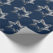 Elegant Blue en Silver-look Stars Pattern Cadeaupapier (Hoek)