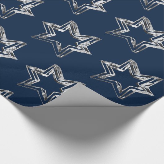 Elegant Blue en Silver-look Stars Pattern Cadeaupapier (Hoek)