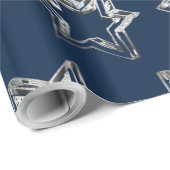 Elegant Blue en Silver-look Stars Pattern Cadeaupapier (Rol Hoek)