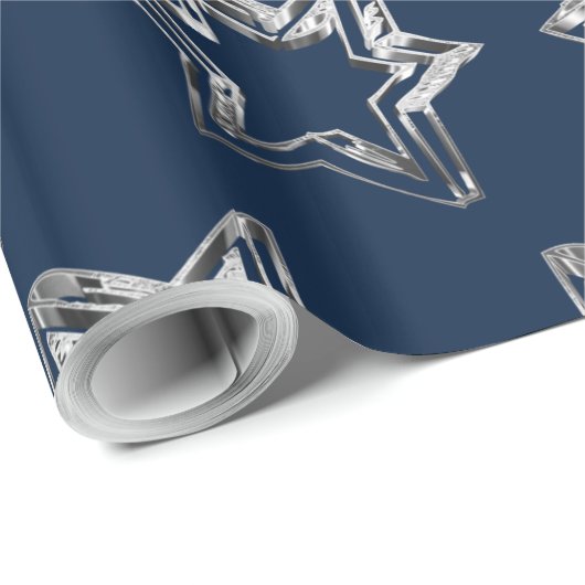 Elegant Blue en Silver-look Stars Pattern Cadeaupapier (Rol Hoek)