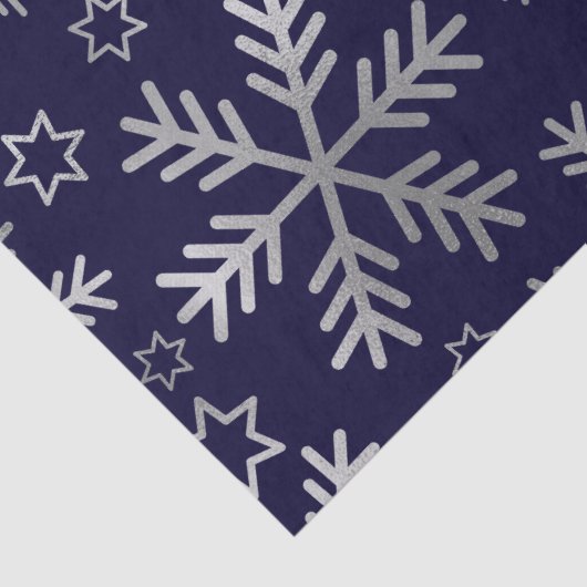 Elegant Blue en Silver Snowflakes Kerstmis Tissuepapier (Detail)