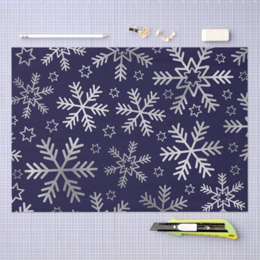 Elegant Blue en Silver Snowflakes Kerstmis Tissuepapier (Craft)