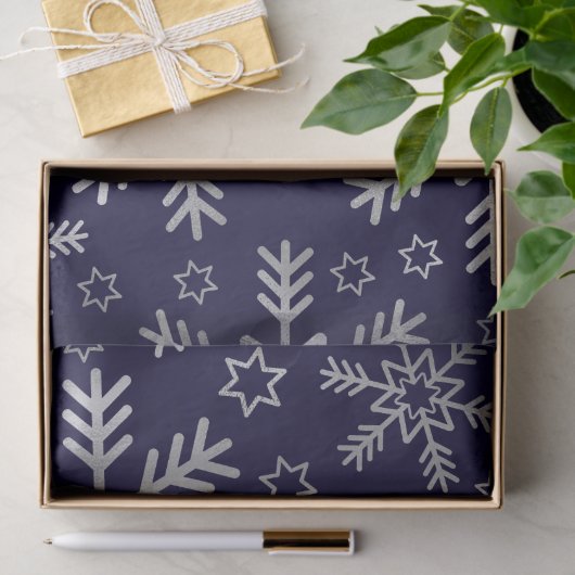 Elegant Blue en Silver Snowflakes Kerstmis Tissuepapier (Geschenk)