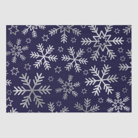 Elegant Blue en Silver Snowflakes Kerstmis Tissuepapier (Voorkant)