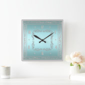 Elegant Blue en Silver Wall Clock Vierkante Klok (Huis)