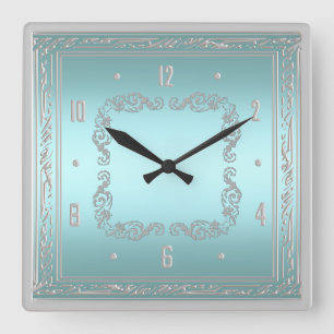Elegant Blue en Silver Wall Clock Vierkante Klok